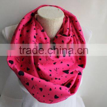 Pink Heart Infinity Scarf , Heart Printed Infinity Scarf, Neon Pink Scarf, Love Infinity Scarf photo-2