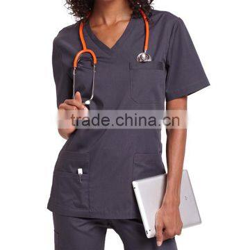 Unisex V-Neck Medical Scrub Top with Multi Pockets