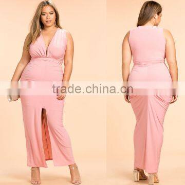 Plunge Neck Sleeveless Plus Size Maxi Evening Dresses for Fat Ladies photo-6