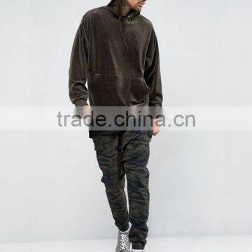 Men's Oversized Velour Hoodie In Khaki photo-4