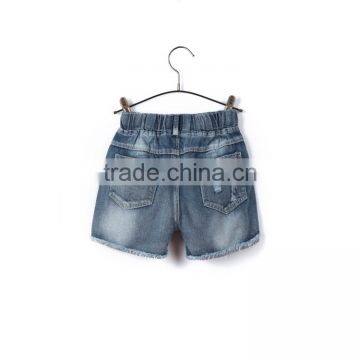 China Apparel Factory Elastic Ribbon Waistband Kids Printed Shorts Jeans With Hole photo-3