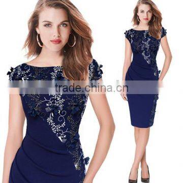 OEM Fashion Latest Ladies Middle Age Summer Bodycon Sexy Embroidered Dress for Wholesale