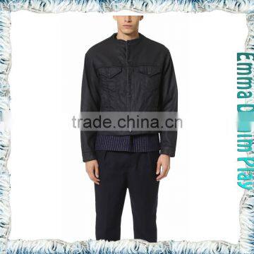 Men's Black Leather Look Denim Jacket Airport Fashion