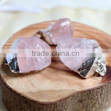 Pink Crystal Chakra Reiki Rough Gemstone Beads Pendant For Necklace