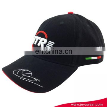 Hot selling fashion black 3D embroidery 6 panels custom design baseball caps and hats with printed undervisor