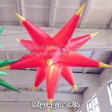 Red Middle Yellow Horns Hanging Inflatable Stars with Led Light for Party Supplies