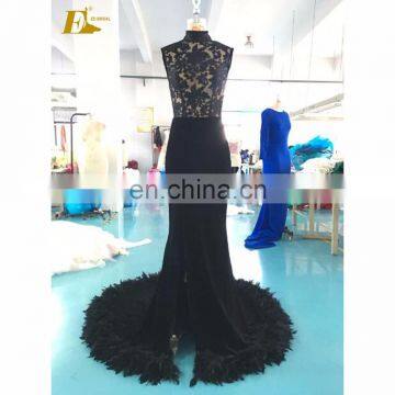 Wholesale Nigh Neckline Sheer Top Velvet Dresses Party Night Evening Without Sleeves