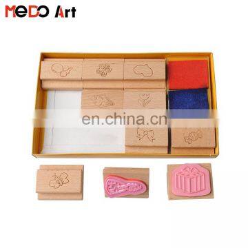 Wooden Handle Clear Image Rubber Stamps Set for Children with Detailed Contours