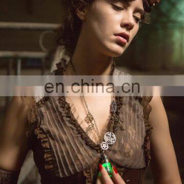 Steampunk Necklace With Gear-cogwheel and Light Capsule Pendant photo-6