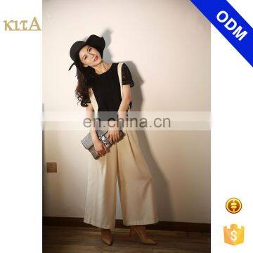 Women Wide Leg Two Braces White Simply Design Pants