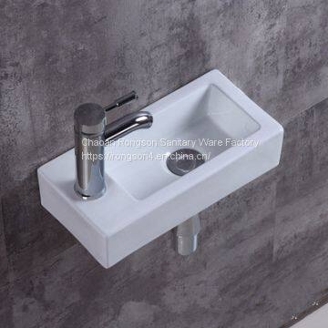 China Bathroom ceramic wall mounted one hole small size hand white corner wash basin sink