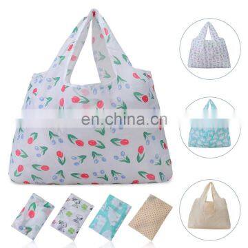 Custom Design Colorful Digital Printing Foldable Tote Shopping Bag Eco Friendly Nylon Foldable Shopping Tote Bag