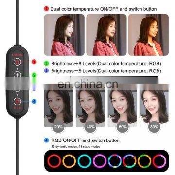 10 13 Inch Portable Clip Phone Circle Ring Fill Light RGB Soft Light LED Selfie Ring Light With Tripod Stand