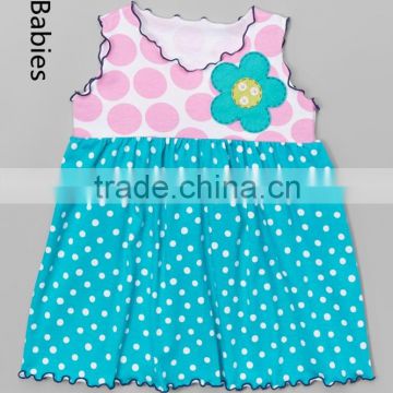 Latest design pink & teal polka dot tops summer girl babydoll tank top