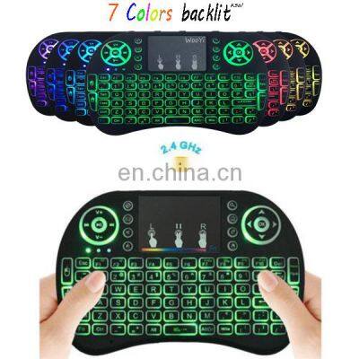 Upgraded version 7 colors backlight i8 wireless 2.4G USB dongle mini keyboard with colorful backlit