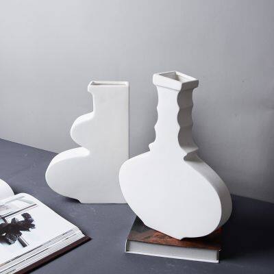 Minimalism White Gourd Frosted Firm Tall Large Ceramic Vase For Living Room Shopping Mall photo-3