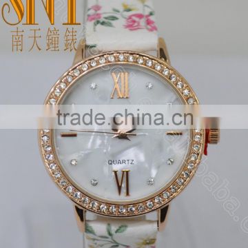 SNT-95325 New Fashion Rose Gold Dial With Stone, Floral Strap Watch For Lady