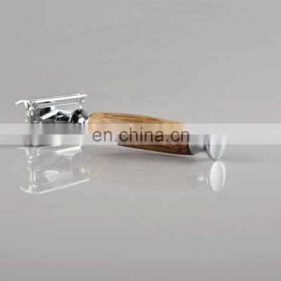 Classic Laser Custom New Design Butterfly Bamboo Handle Metal Eco-friendly Barber Double Edge Blades Shaving Safety Razor photo-2