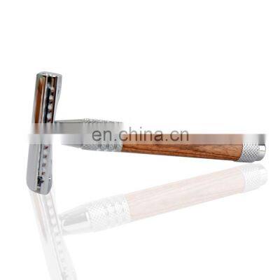 High Quality Barber Vintage Stainless Steel Men Shaving Razor Chrome Wooden Handle Double Edge Safety Razor