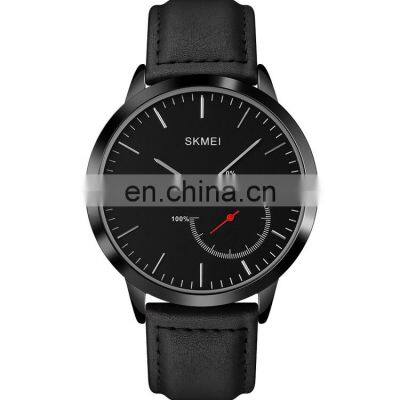 OEM custom logo men wristwatch brand Skmei 1510 japan movement waterproof genuine black leather quartz watch