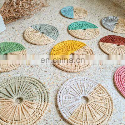 Handcrafted Woven Colorful Painted Rattan Coasters Wholesale in Bulk photo-2