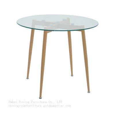 Round Glass Wooden Leg Coffee Table DT-G07