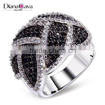 Exclusive Design Black & White Contrast Jewelry White Gold Cocktail Party CZ Ring