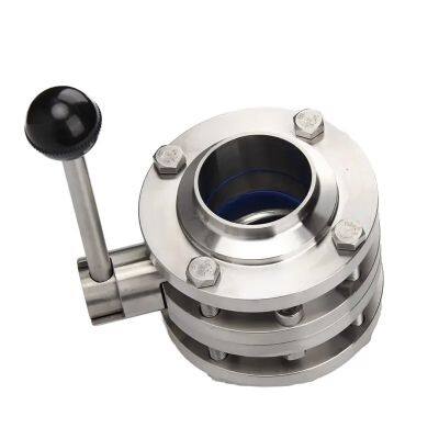 Food Grade Sanitary Stainless Steel 304/316 Butterfly Valve Three-Piece Butt Welding Design for Water Applications