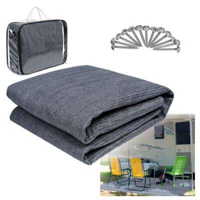 Tapetes de ch?o para caravana, toldos para acampamento ao ar livre, carpetes para barracas em azul cinza de HDPE com orelhas metálicas para acampamento ao ar livre 240gsm