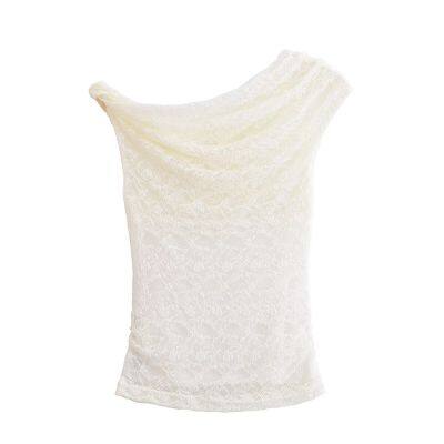 Spring and Summer New French One Shoulder Lace Sexy off Shoulder Irregular Casual Sleeveless T-shirt photo-2