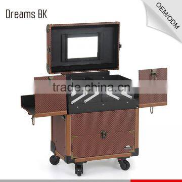 2016 Newest Design Pvc Beauty Cosmetic Makeup Trolley Case With Mirror for Beauty Salon photo-6