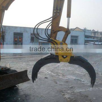 Powerful cylinder, 360 degree rotatable log grapple for excavator