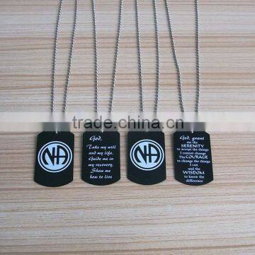 black dog tag necklace charms printing your logo, cool gifts metal necklace dog tag