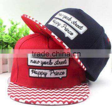 Embroidery Label Applique Waved Flat Brim Boys Girls Sport Hats