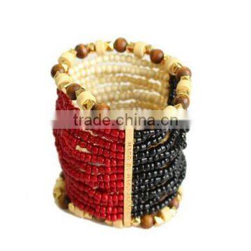 Adjustale red black wooden round bead bracelet vintage bangles ethnic nation arm bracelet handmade jewelry pulseiras femininas