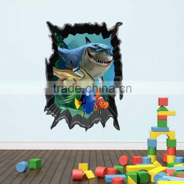 Wonderful Sea world Shark fish removable 3d vinyl wall stickers for Kids Room home decor bathroom decor stickers for nursery