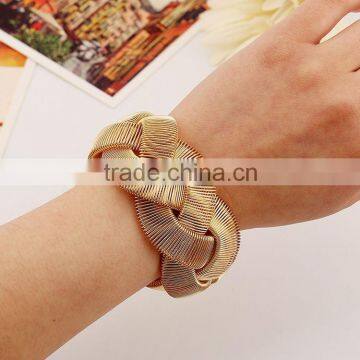 Gold Tone Thick Heavy Wide Braided Metal Hinged Bangle photo-2