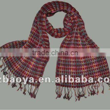 2012 Lady's fashionable mixed woven scarf with fringe ends