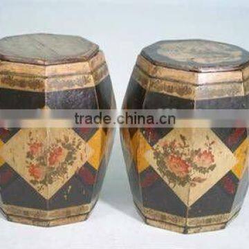 chinese antique wooden painted drum stool