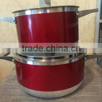 Red Aluminum Non-stick Press Cookware Set Fry Egg Pizza Pan Stock Cooking Pasta Noodle Soup Pot Sauce Pan Cookware Set photo-2
