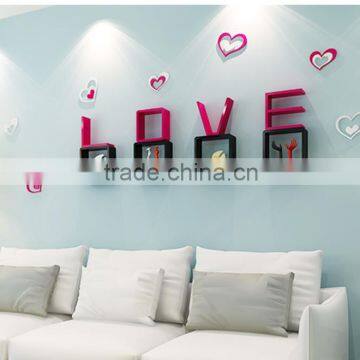 Living room MDF decorative wall cube shelf love shape