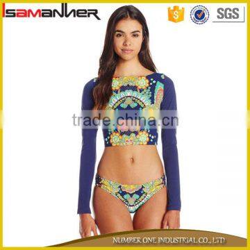 Fitness surfing wetsuit custom ladies long sleeve swimsuit with bikini bottoms