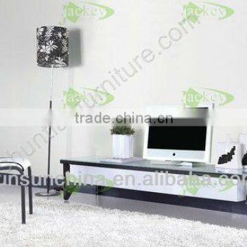 concise water line black flame plating toughened glass top TV stands