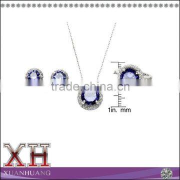 Silver Ring Earrings Necklace Purple Bridal Stone Jewelry Sets Purple Jewelry Set photo-5