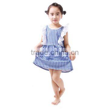 2016Kids Latest Dress Designs Girls Blue Cotton Tartan Party Dress For 0-8Years Old