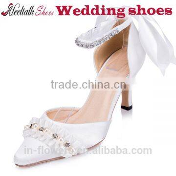 Wholesale pointed toe crystal stiletto wedding shoes with ankle strap