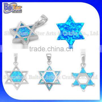 Opal Jewelry Factory Custom Wholesale 925 Sterling Silver Pure Synethic Opal Star Of David Shape Pendant Star Of David Pendant