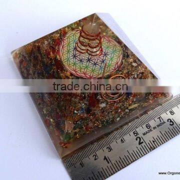 Quality Big Orgone Chakra Stone Pyramid With Flower Of Life Symbol With Crystal Point | Chakra Pyramid