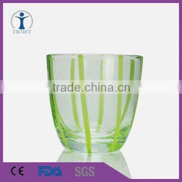 Trust 400ml hand made green stripe drinking glass cup