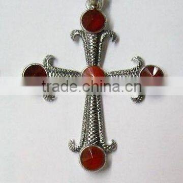 SGJGEMS PD10023RA Cross Pendants Sterling Sliver Natural Stones Red Gemstone Bead